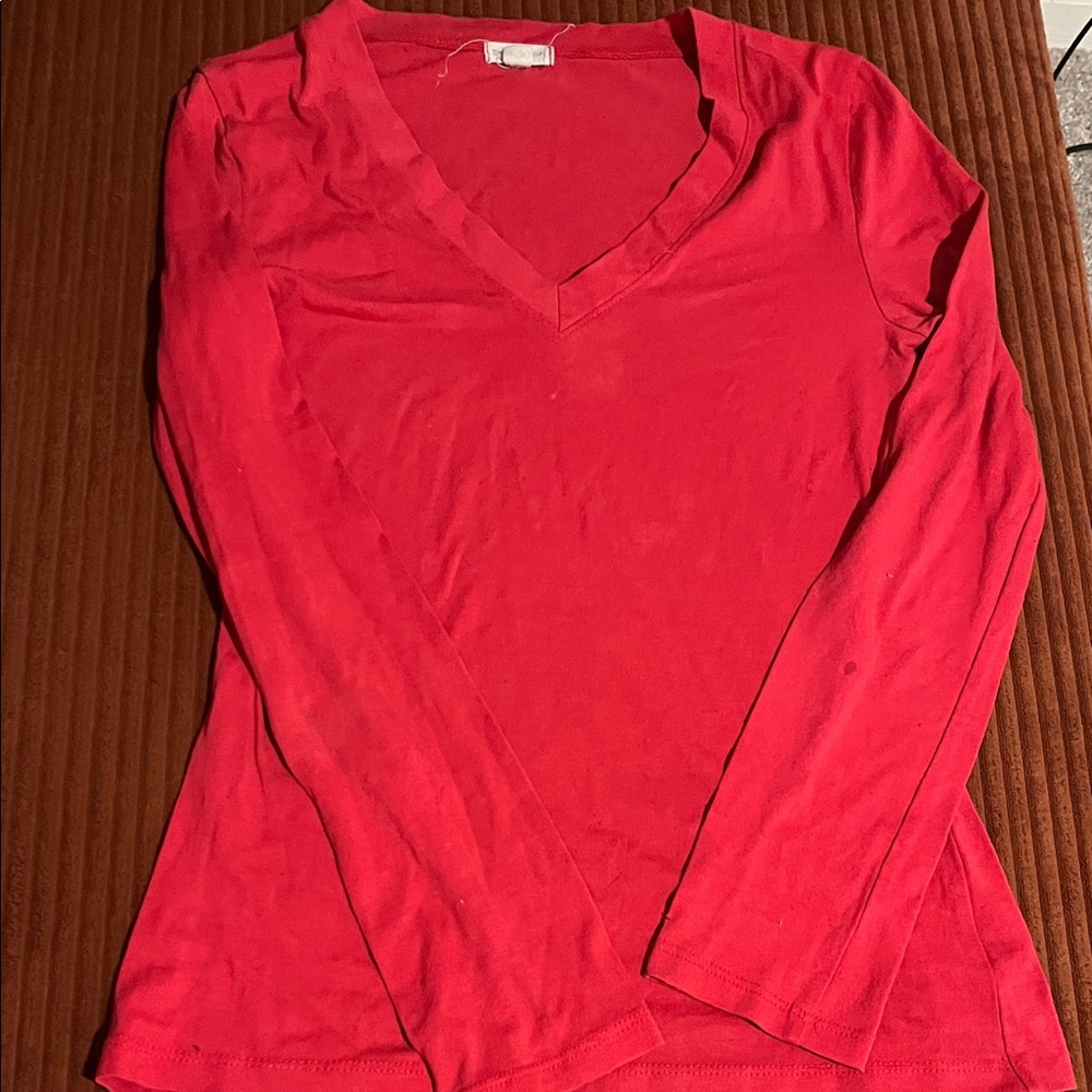 Zenana Outfitters Bold Red Long Sleeve V-Neck Top